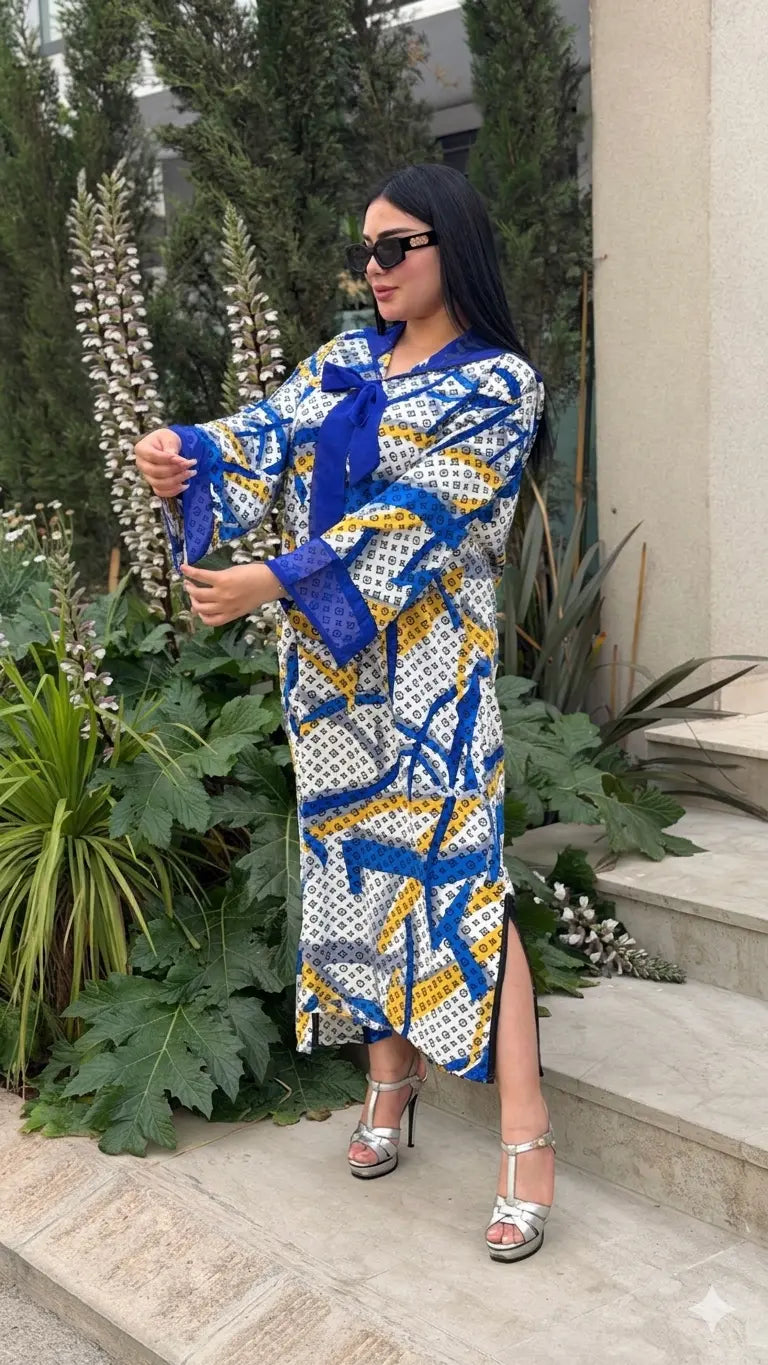 جلابة الصيف من توب كريب ساتيني خفيف مع گارناج من الموسليم