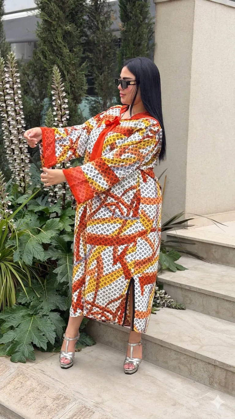 جلابة الصيف من توب كريب ساتيني خفيف مع گارناج من الموسليم