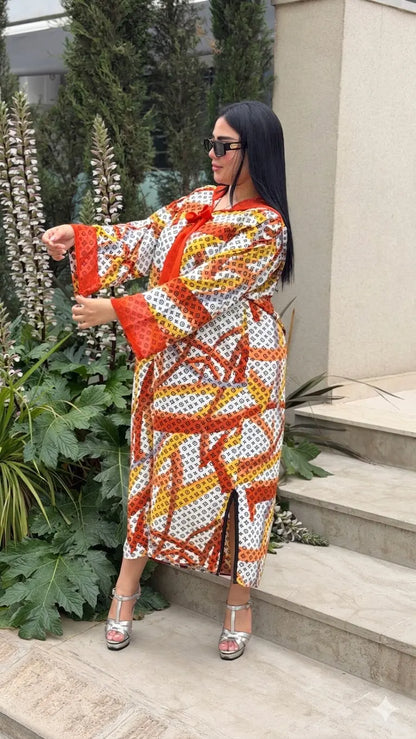 جلابة الصيف من توب كريب ساتيني خفيف مع گارناج من الموسليم