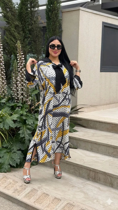 جلابة الصيف من توب كريب ساتيني خفيف مع گارناج من الموسليم