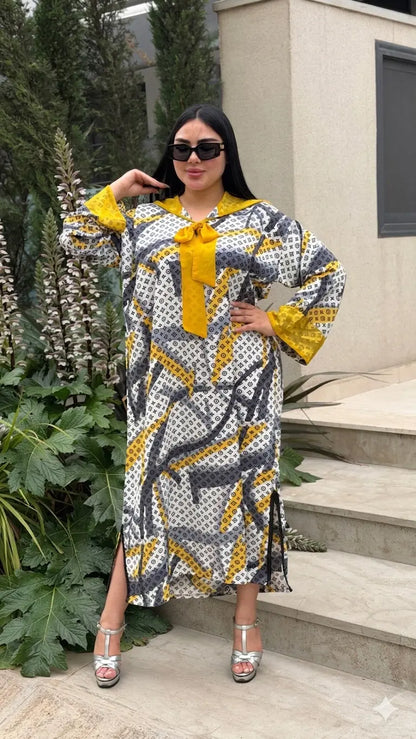 جلابة الصيف من توب كريب ساتيني خفيف مع گارناج من الموسليم
