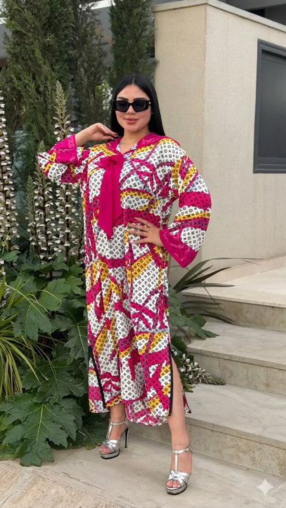 جلابة الصيف من توب كريب ساتيني خفيف مع گارناج من الموسليم